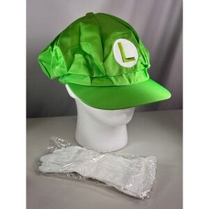 Luigi Hat and Gloves Set Green Mario Brothers Cosplay Costume Accessory